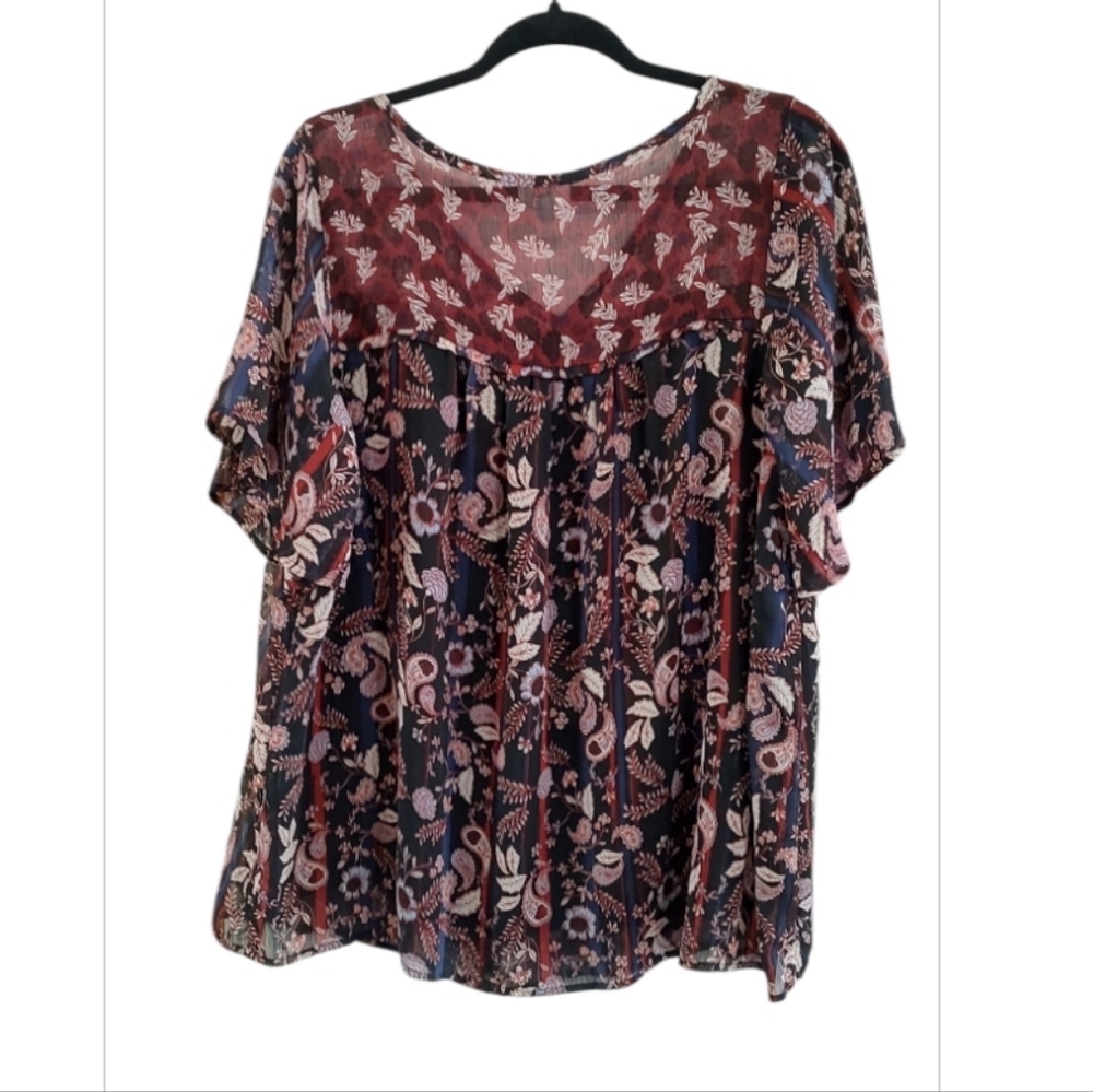 Knox Rose Red and Black Floral Blouse - Picture 2 of 3